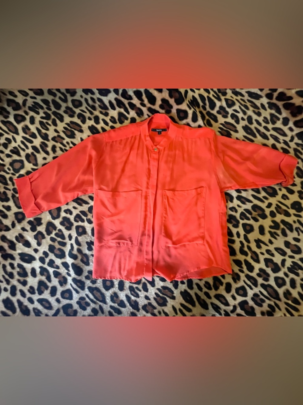 NAVEN 3/4 Sleeve 100% Silk Blouse with Front Pockets Orange Crush S